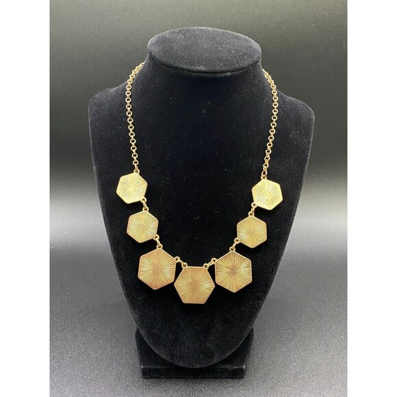 Hexagon Necklace Yellow and Gold Tone - Picture 5 of 5